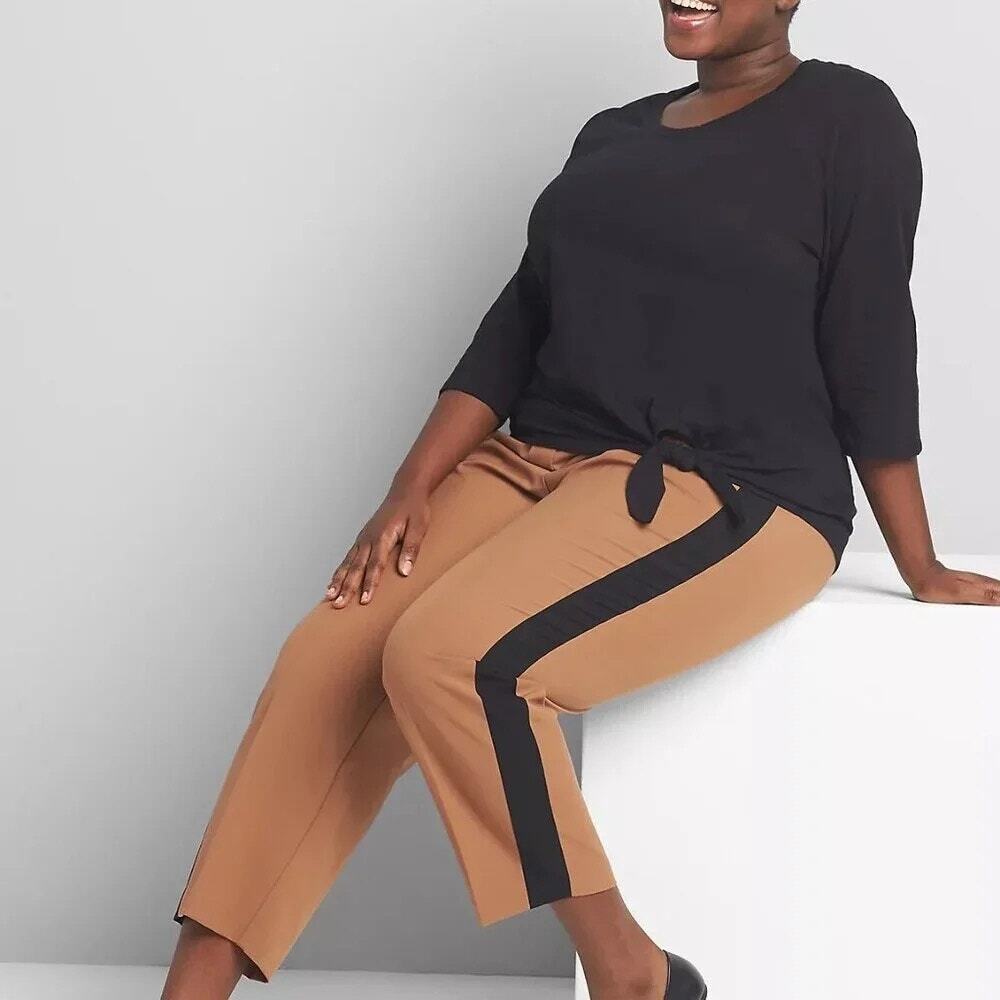 LANE BRYANT Perfect Drape Ankle Pant Side Stripe Stretch in Brown Plus Womens 24